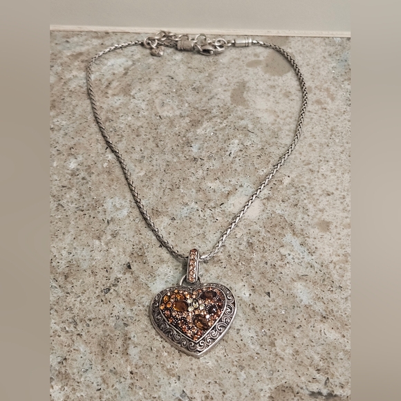 Brighton Crystal Voyage Heart Lobster Claw Necklace Gold/Amber Colors - Picture 5 of 6